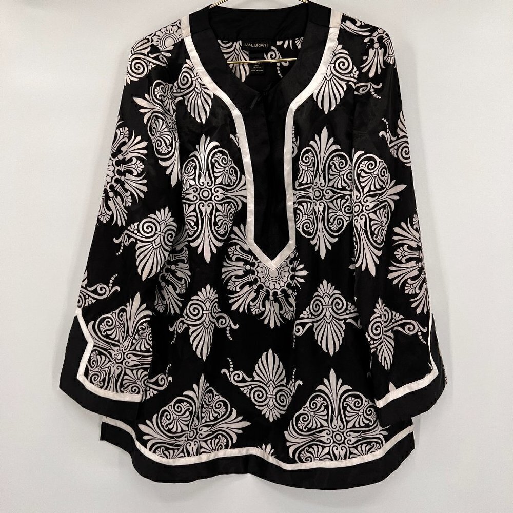 Lane Bryant Plus Black/White Satin Tunic/Blouse